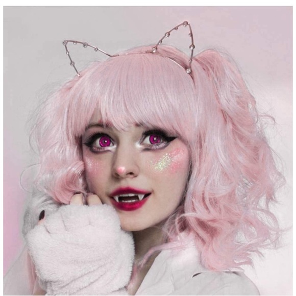 14" Pink Curly Wavy Wigs with Bangs - Picture 1 of 4